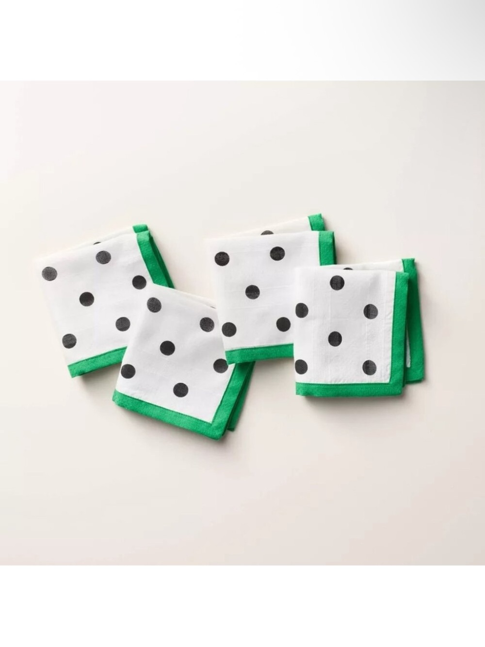 Kate Spade Polka Dot Cocktail Napkins with Green Trim (8)